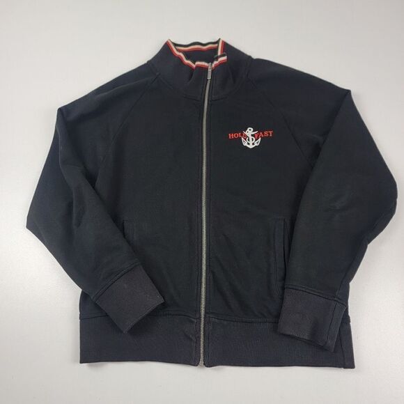 Sailor Jerry Full Zip Fleece Jacket Spellout Tattoo Black Mens Small Y2K - Picture 1 of 10